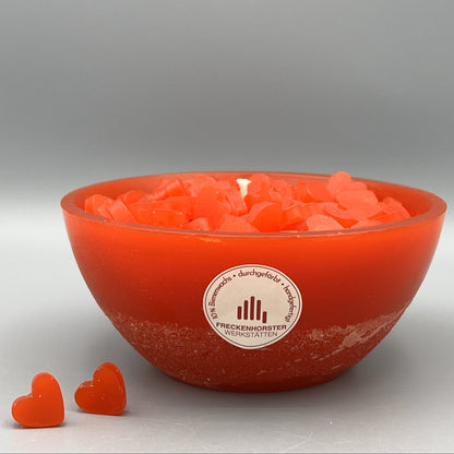 Würfelwachsschale 12 cm, Motiv Herz rot