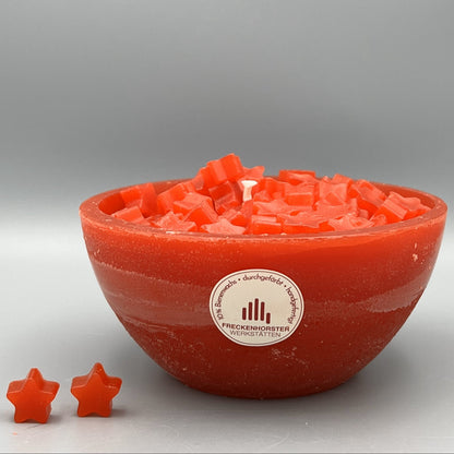 Würfelwachsschale 12 cm, Motiv Stern rot