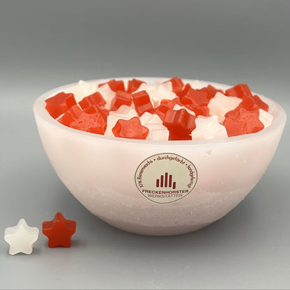 Würfelwachsschale 12 cm, Motiv Stern rot weiß