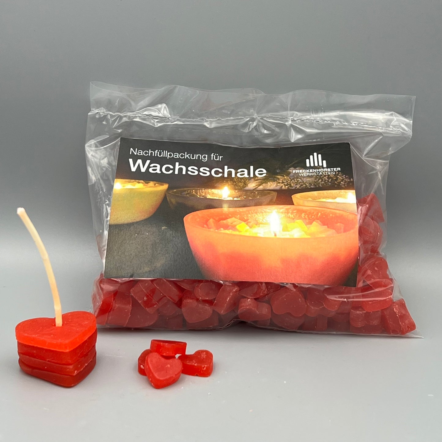 Nachfüllbeutel für Würfelwachsschale 12 cm, Motiv Herz rot