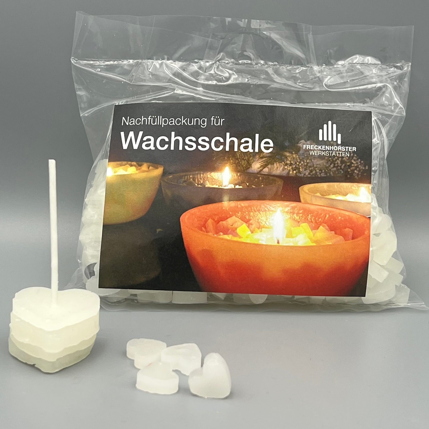 Nachfüllbeutel für Würfelwachsschale 12 cm, Motiv Herz weiß