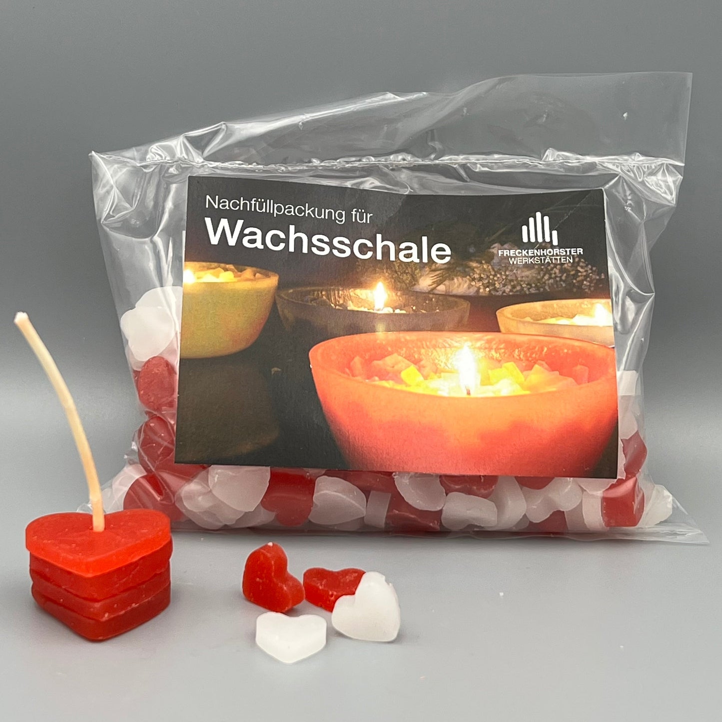 Nachfüllbeutel für Würfelwachsschale 12 cm, Motiv Herz rot weiß