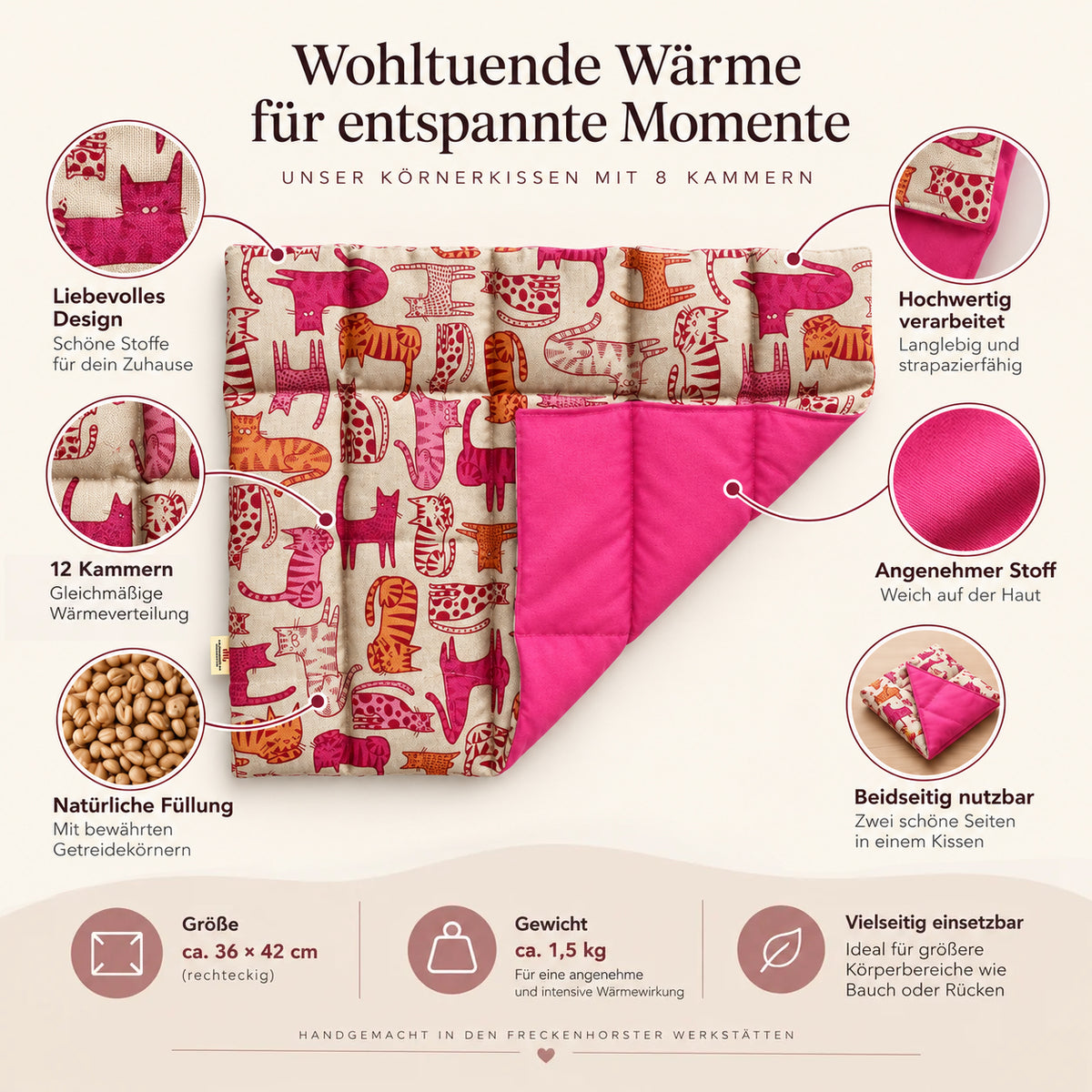 Körnerkissen 12 Kammern (36x42cm) für Bauch oder Rücken optimal | div. Designs