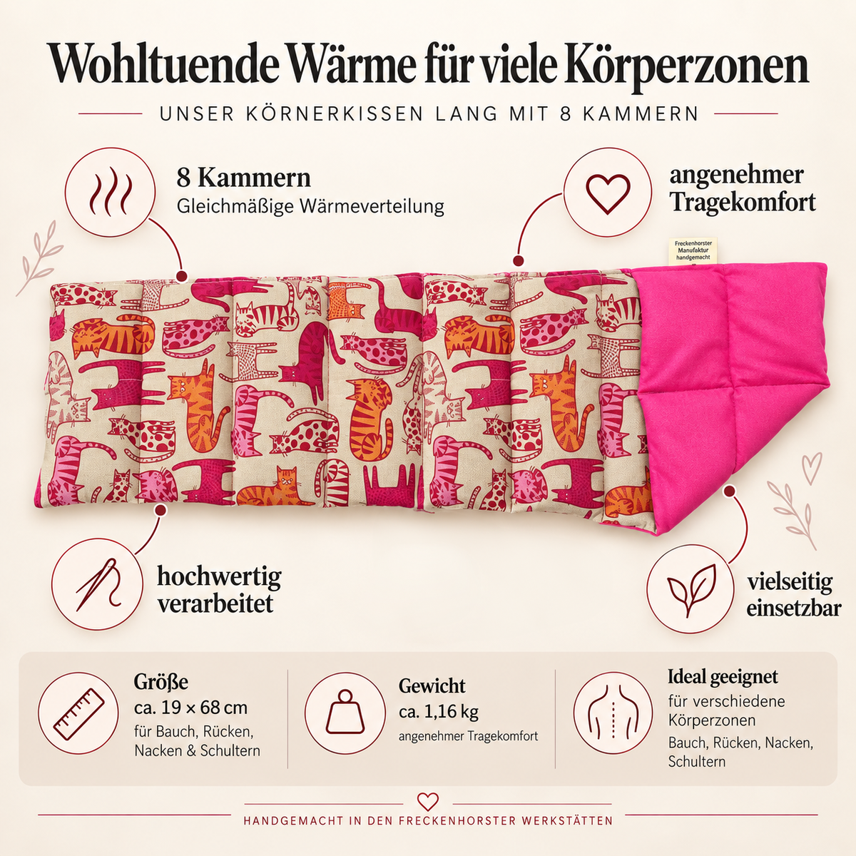 Körnerkissen lang | 8 Kammern (19x68 cm) | vielseitig einsetzbar | div. Designs