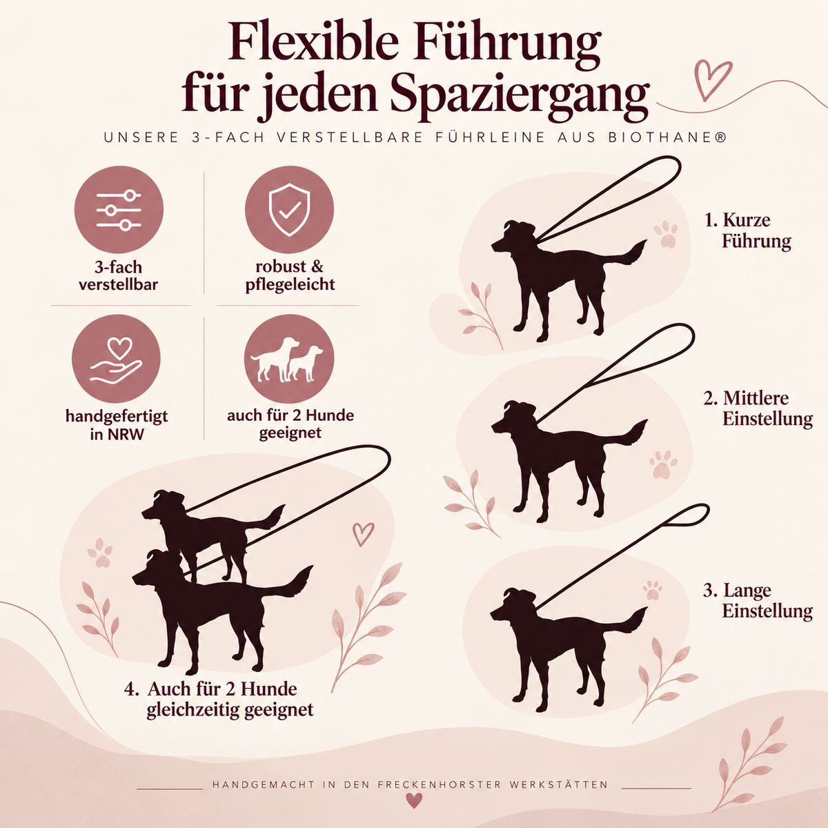 BioThane® verstellbare Führleine | Hundeleine | 2m | genäht