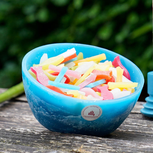 Würfelwachsschale Fisch mit Stumpenkerze bunt
