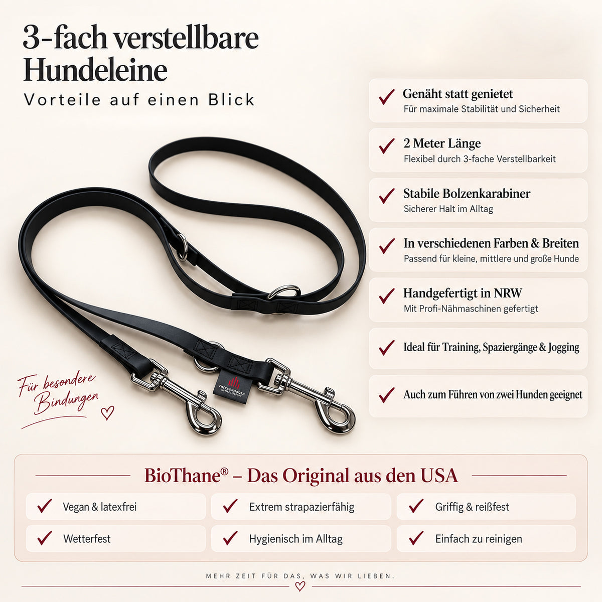 BioThane® verstellbare Führleine | Hundeleine | 2m | genäht