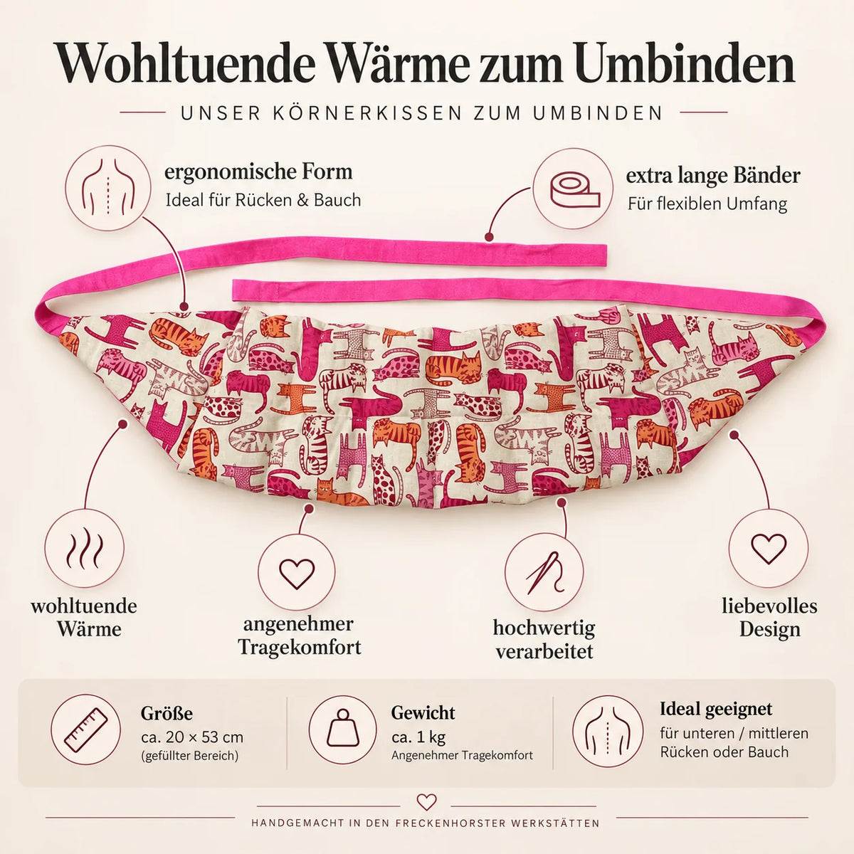 Körnerkissen zum Umbinden für Rücken | Lendenwirbel | Nieren | Bauch | div. Designs